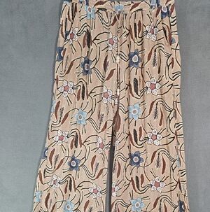 Christian Siriano Women Large Wide Leg Pants Crinkle Colorful Floral Pullup Boho